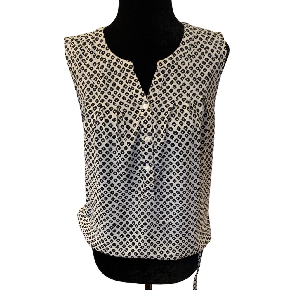 Loft Size Xs Sleeveless Pullover 1/2 Button Black… - image 1